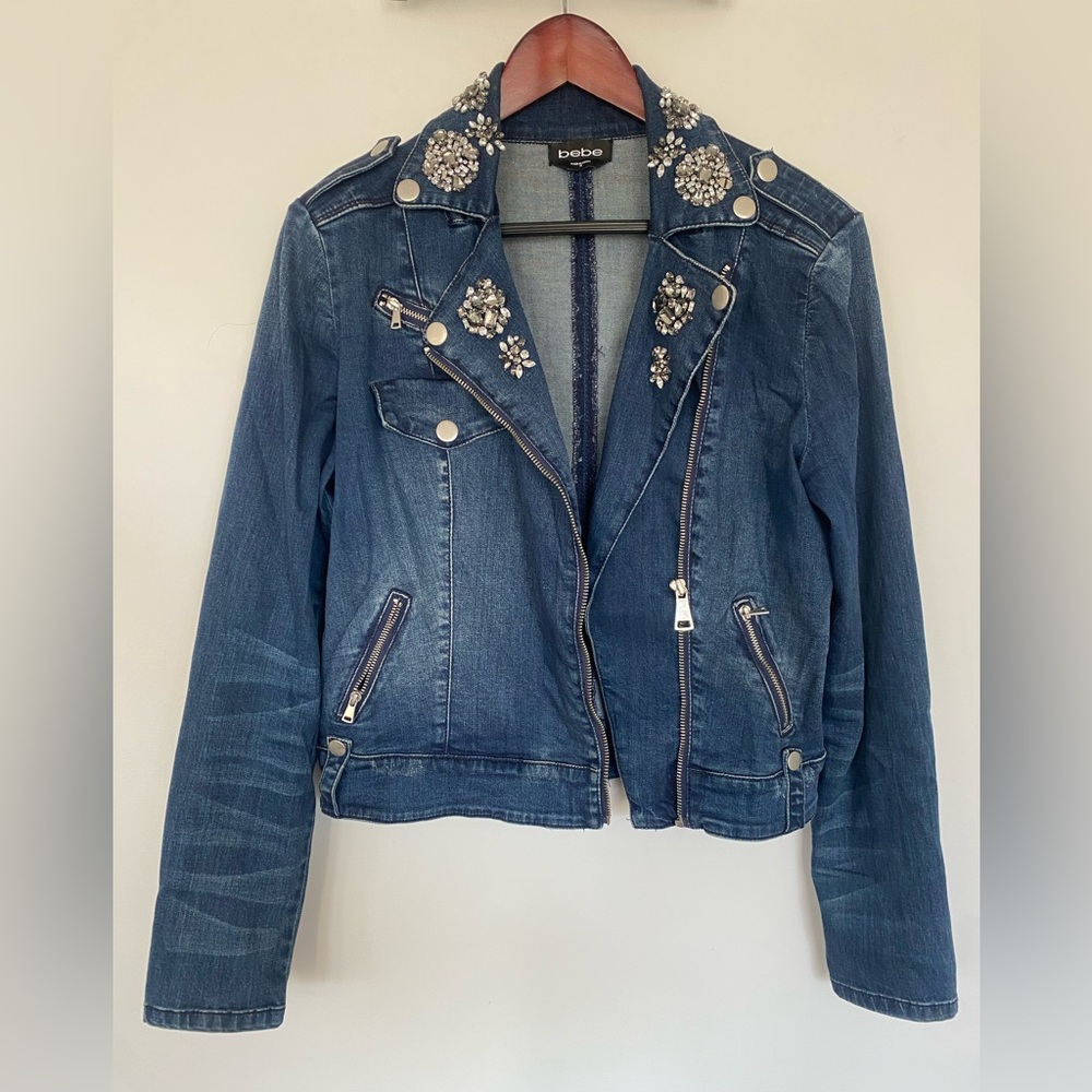 Bebe Blue Embellished Denim Jacket